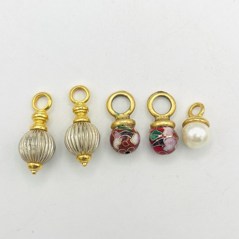 Vintage Interchangeable Earring Charms Cloisonne Hoop Earrings Gold 2 Pair +1